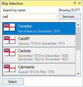 Ship Selection Pane Search